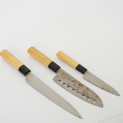 Rare Used Junk Chinese Kitchen Knife Combo Yanagiba Deba Mix F-373