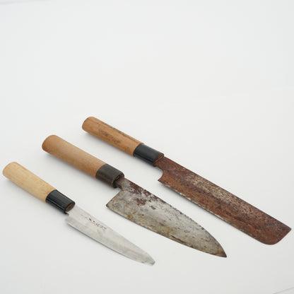 Japanese Used Junk Kitchen Knife 3-Piece Set High Quality Vintage Sushi F-374