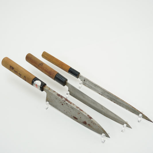 Japanese Used Kitchen Knife 3-Piece Set High Quality Vintage Sushi F-378