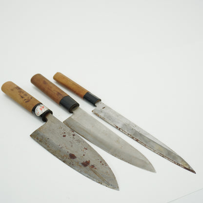 Japanese Used Kitchen Knife 3-Piece Set High Quality Vintage Sushi F-378