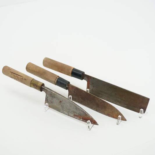 Japanese Used Kitchen Knife 3-Piece Set High Quality Vintage Sushi F-379