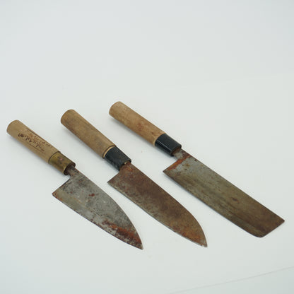 Japanese Used Kitchen Knife 3-Piece Set High Quality Vintage Sushi F-379