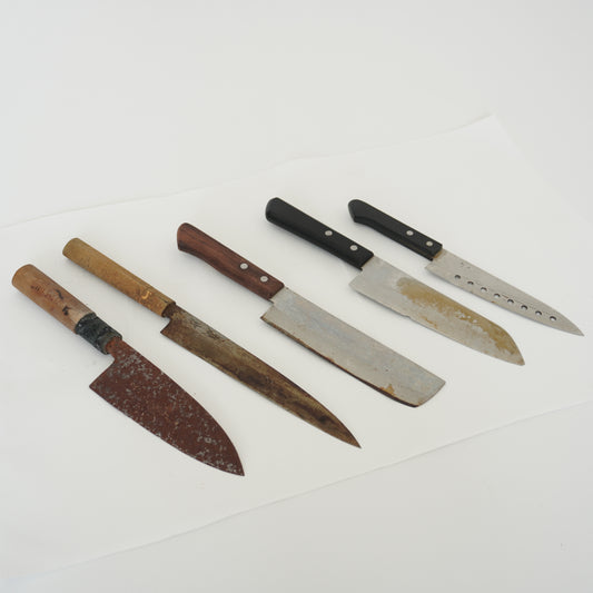 Japanese Junk Used Kitchen Knife 5pc Set Vintage Sashimi Sushi F-390