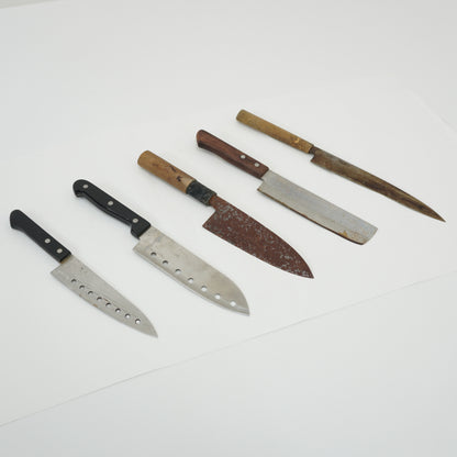 Japanese Junk Used Kitchen Knife 5pc Set Vintage Sashimi Sushi F-411