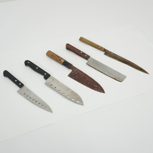 Japanese Junk Used Kitchen Knife 5pc Set Vintage Sashimi Sushi F-411