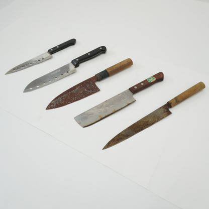 Japanese Junk Used Kitchen Knife 5pc Set Vintage Sashimi Sushi F-411