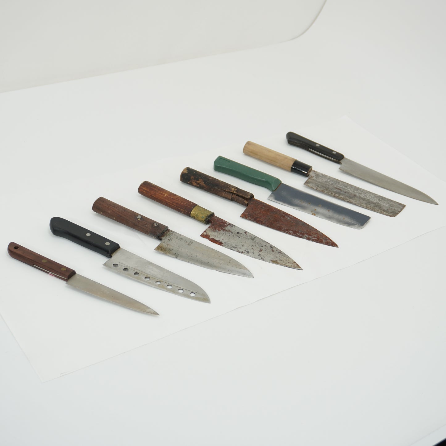 Japanese Junk Used Kitchen Knife 8pc Set Vintage Sashimi Sushi F-412