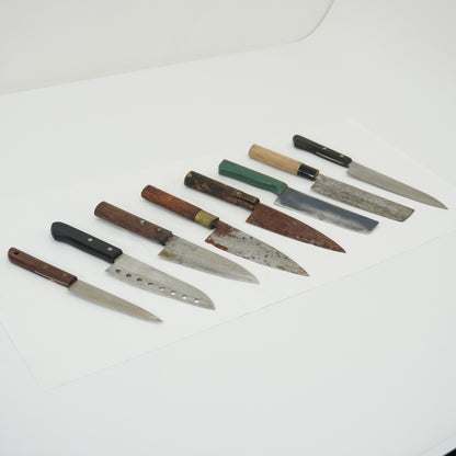 Japanese Junk Used Kitchen Knife 8pc Set Vintage Sashimi Sushi F-412