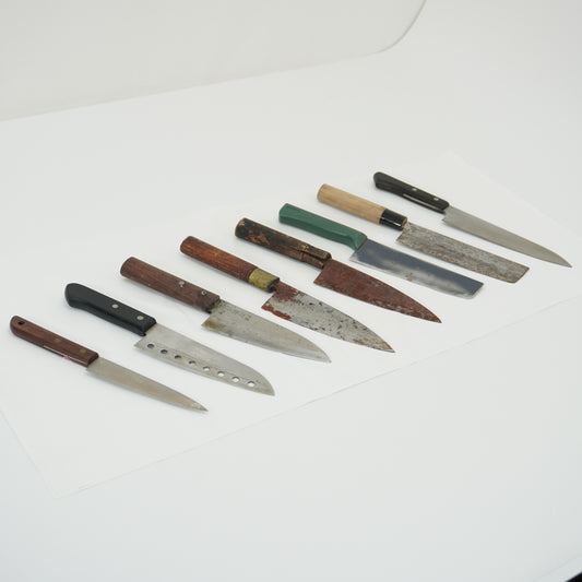 Japanese Junk Used Kitchen Knife 8pc Set Vintage Sashimi Sushi F-412