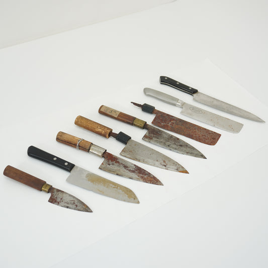 Japanese Junk Used Kitchen Knife 8pc Set Vintage Sashimi Sushi F-413