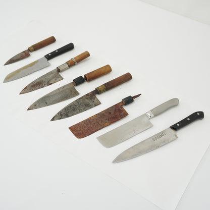 Japanese Junk Used Kitchen Knife 8pc Set Vintage Sashimi Sushi F-413