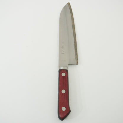 Good Condition! Japanese Used Kitchen Santoku Knife Sushi Sasimi F-417