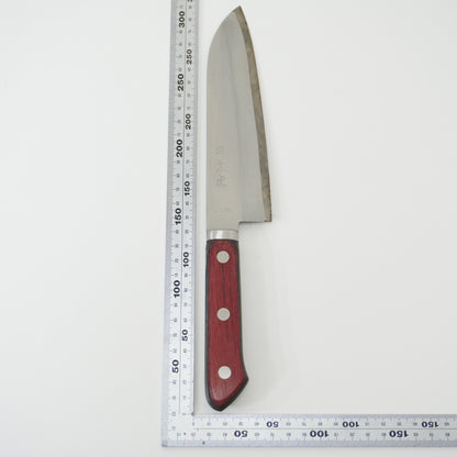 Good Condition! Japanese Used Kitchen Santoku Knife Sushi Sasimi F-417