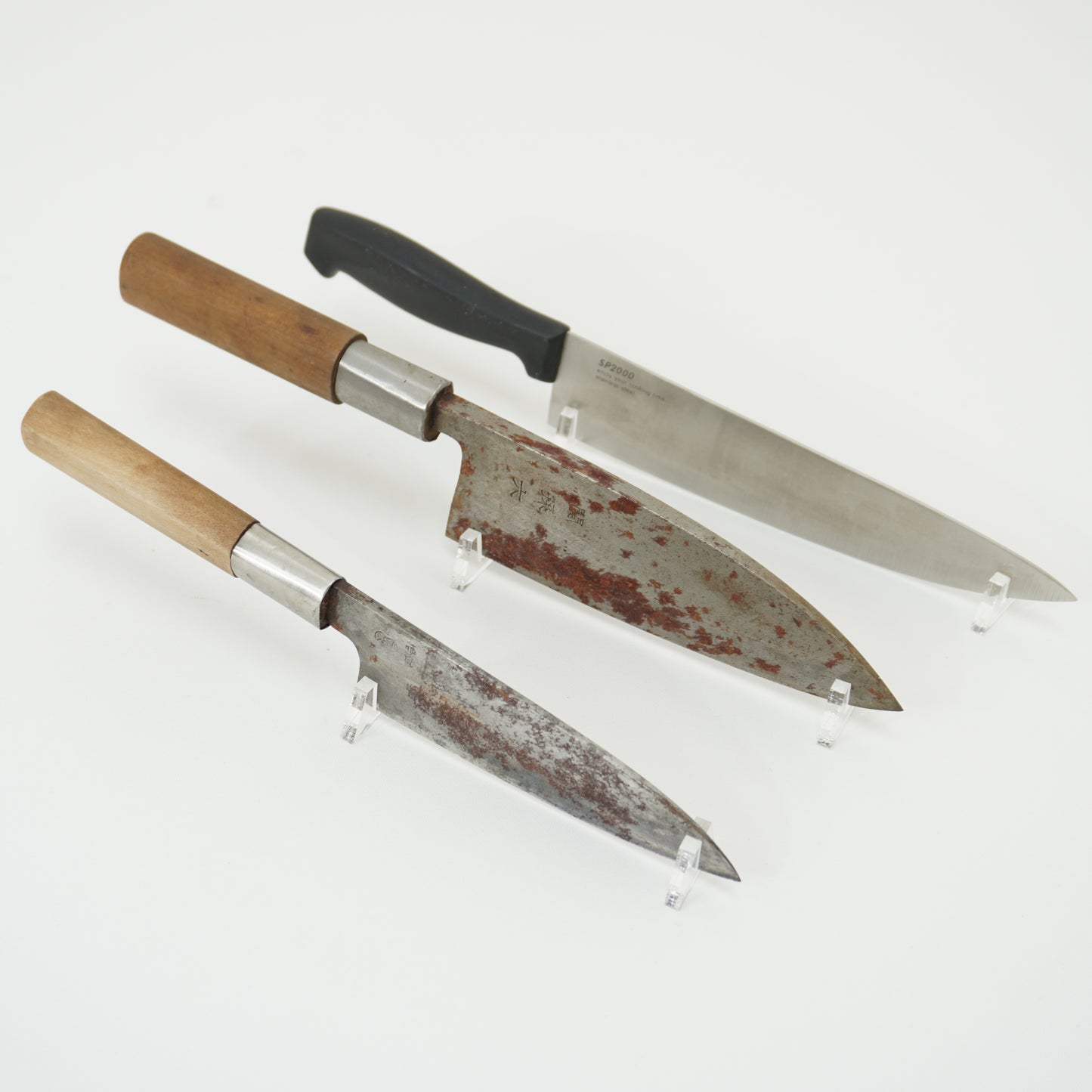 For ID bakonzo:Japanese Used Vintage Kitchen Knife Lot 3 Set Sushi Sasimi F-418