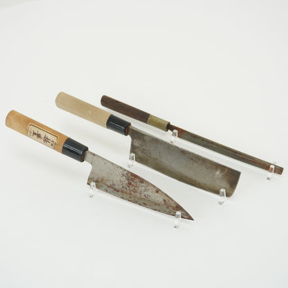 Japanese Used Kitchen Knife Lot 3 Set Incl. Rare Takohiki Sushi Sasimi F-419