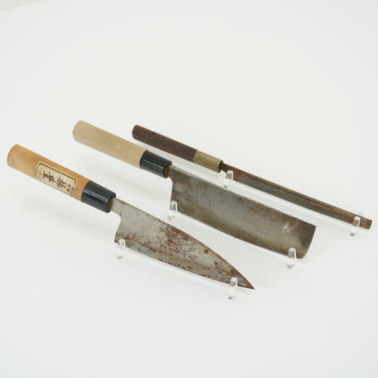 Japanese Used Kitchen Knife Lot 3 Set Incl. Rare Takohiki Sushi Sasimi F-419