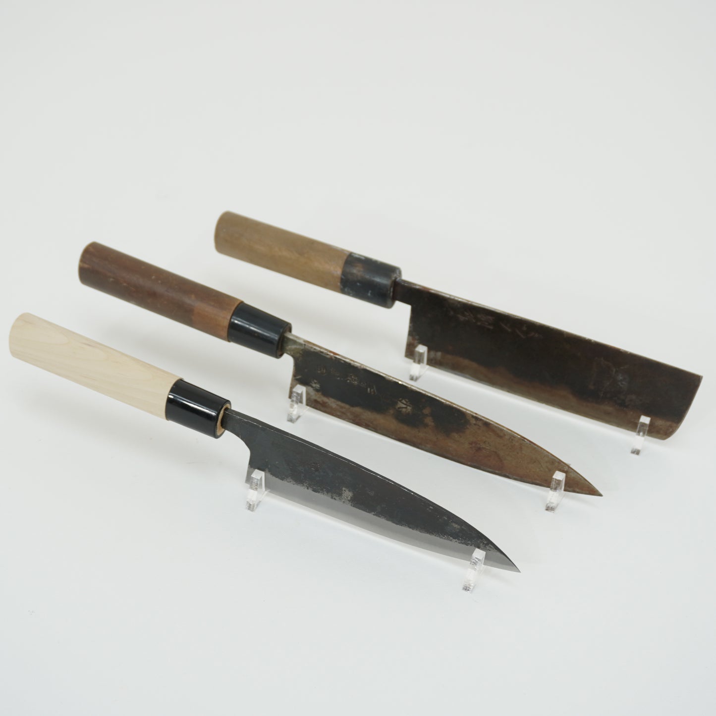 Japanese Used Black Blade Kitchen Knife Lot 3 Set Sushi Sasimi F-420