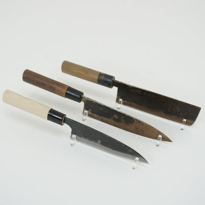 Japanese Used Black Blade Kitchen Knife Lot 3 Set Sushi Sasimi F-420