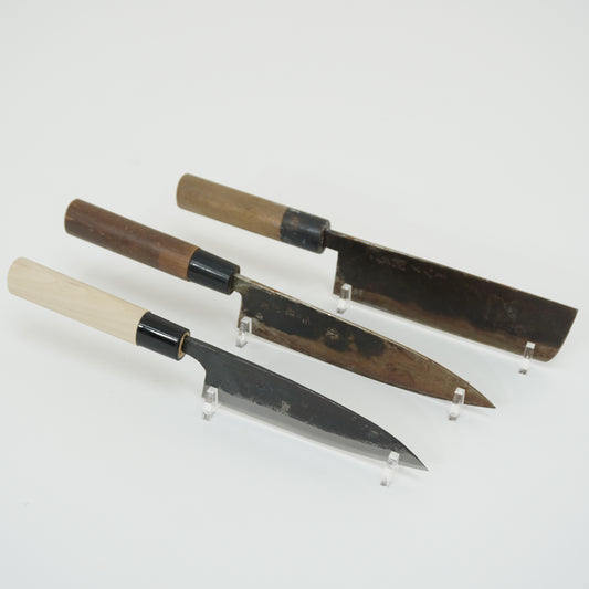Japanese Used Black Blade Kitchen Knife Lot 3 Set Sushi Sasimi F-420