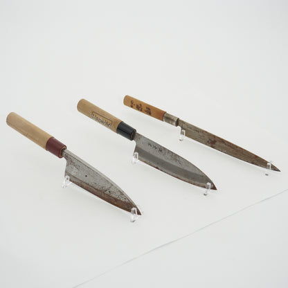 Japanese Used Vintage Kitchen Knife Lot 3 Set Sushi Sasimi F-422
