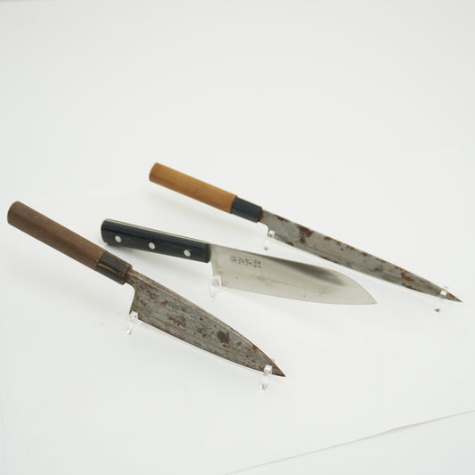 Japanese Used Vintage Kitchen Knife Lot 3 Set Sushi Sasimi F-423