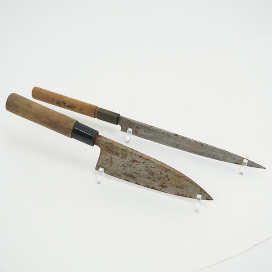 Japanese Used Vintage Kitchen Knife Lot 2 Set Sushi Sasimi F-424