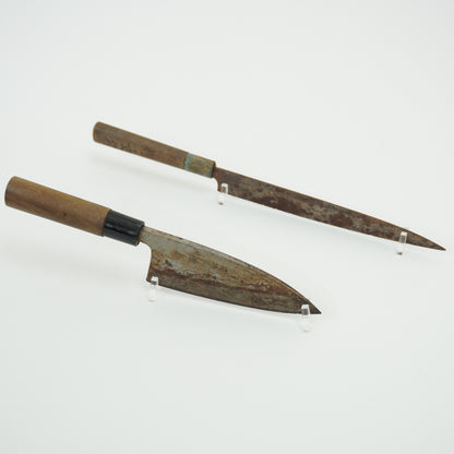Japanese Used Kitchen Knife Lot 2 Set Sushi Sasimi For Restoration F-425