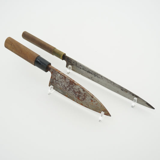 Japanese Used Kitchen Knife Lot 2 Set Sushi Sasimi For Restoration F-432