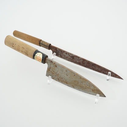 Japanese Used Kitchen Knife Lot 2 Set Sushi Sasimi For Restoration F-433
