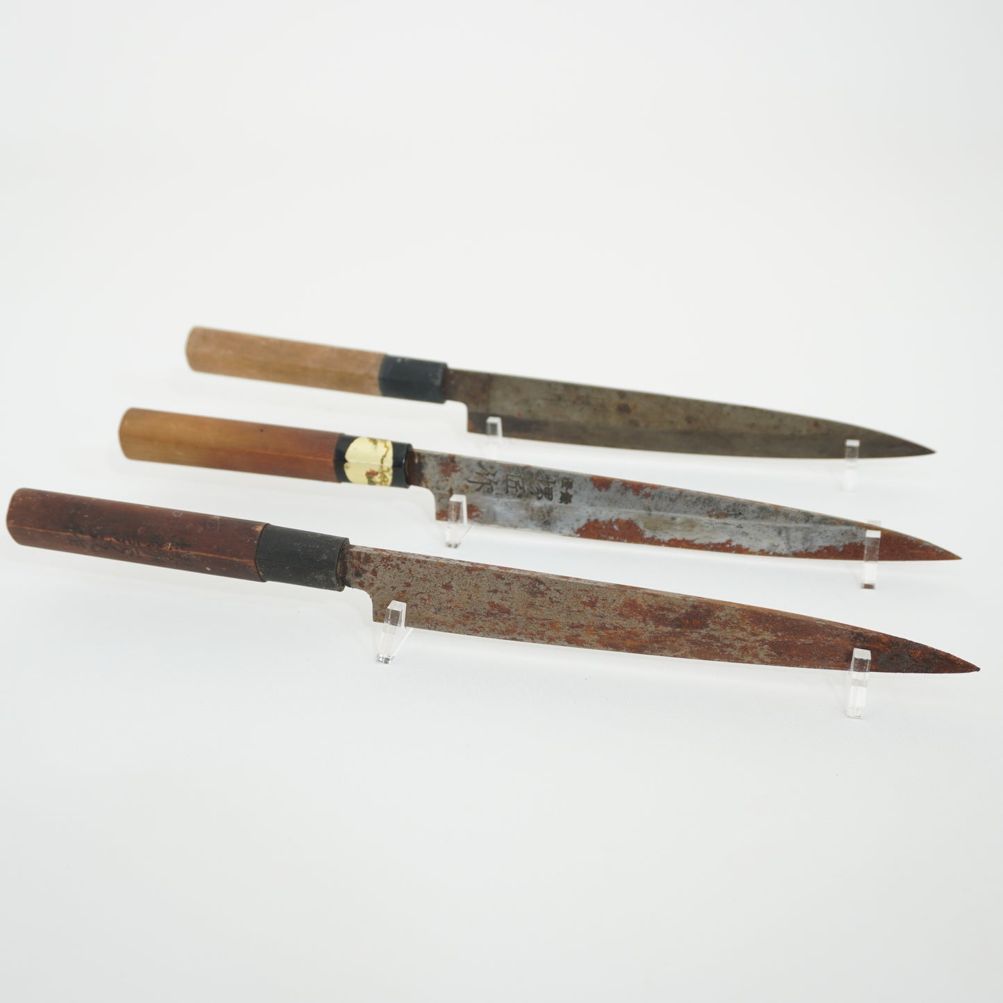 Japanese Used Kitchen Knife Lot 3 Set Sushi Sasimi For Restoration F-434