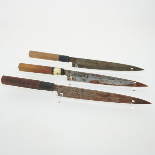 Japanese Used Kitchen Knife Lot 3 Set Sushi Sasimi For Restoration F-434