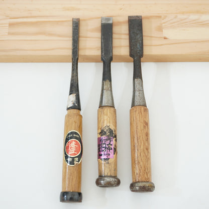Vintage Damaged Japanese Wood Chisel Lot x3 Set Carpenter Tools From Japan K-314