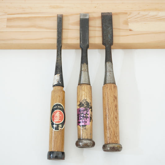 Vintage Damaged Japanese Wood Chisel Lot x3 Set Carpenter Tools From Japan K-314