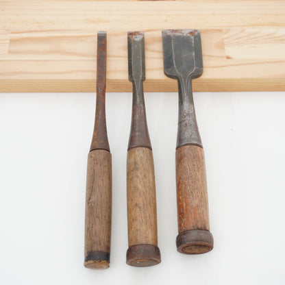 Vintage Damaged Japanese Wood Chisel Lot x3 Set Carpenter Tools From Japan K-315