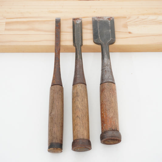 Vintage Damaged Japanese Wood Chisel Lot x3 Set Carpenter Tools From Japan K-315