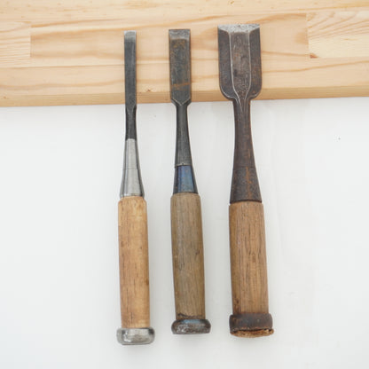 Vintage Damaged Japanese Wood Chisel Lot x3 Set Carpenter Tools From Japan K-316