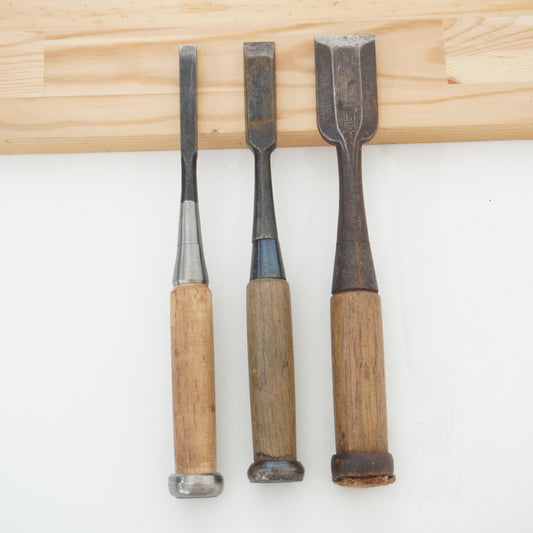 Vintage Damaged Japanese Wood Chisel Lot x3 Set Carpenter Tools From Japan K-316