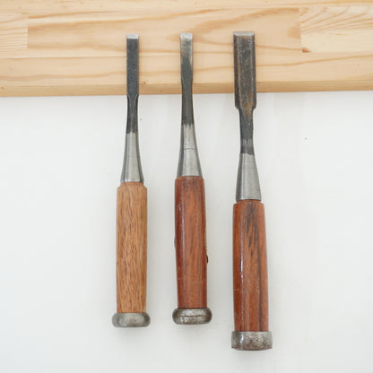Vintage Damaged Japanese Wood Chisel Lot x3 Set Carpenter Tools From Japan K-317