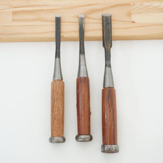 Vintage Damaged Japanese Wood Chisel Lot x3 Set Carpenter Tools From Japan K-317