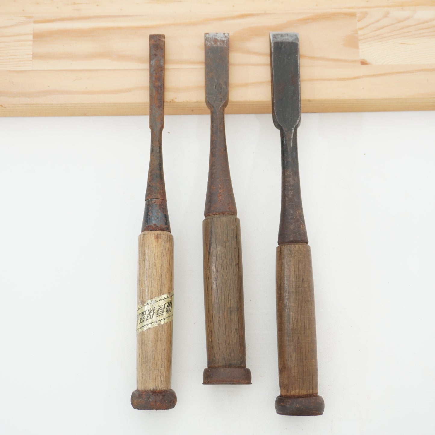 Vintage Damaged Japanese Wood Chisel Lot x3 Set Carpenter Tools From Japan K-318