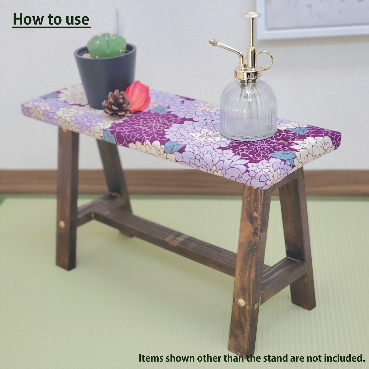 Flower Wagara Display Bench – Handmade Wood, Japanese Decor, Walnut Finish