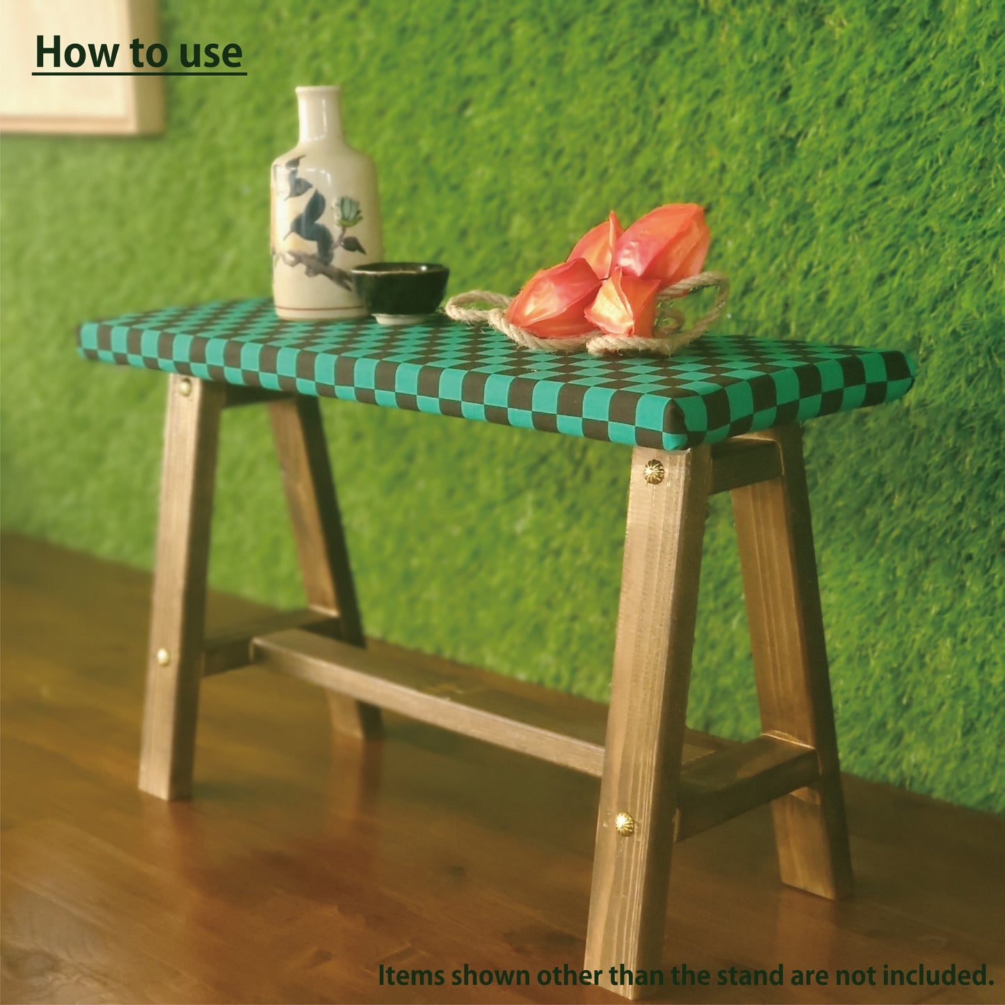 Ichimatsu Wagara Display Bench – Handmade Wood, Japanese Decor, Walnut Finish