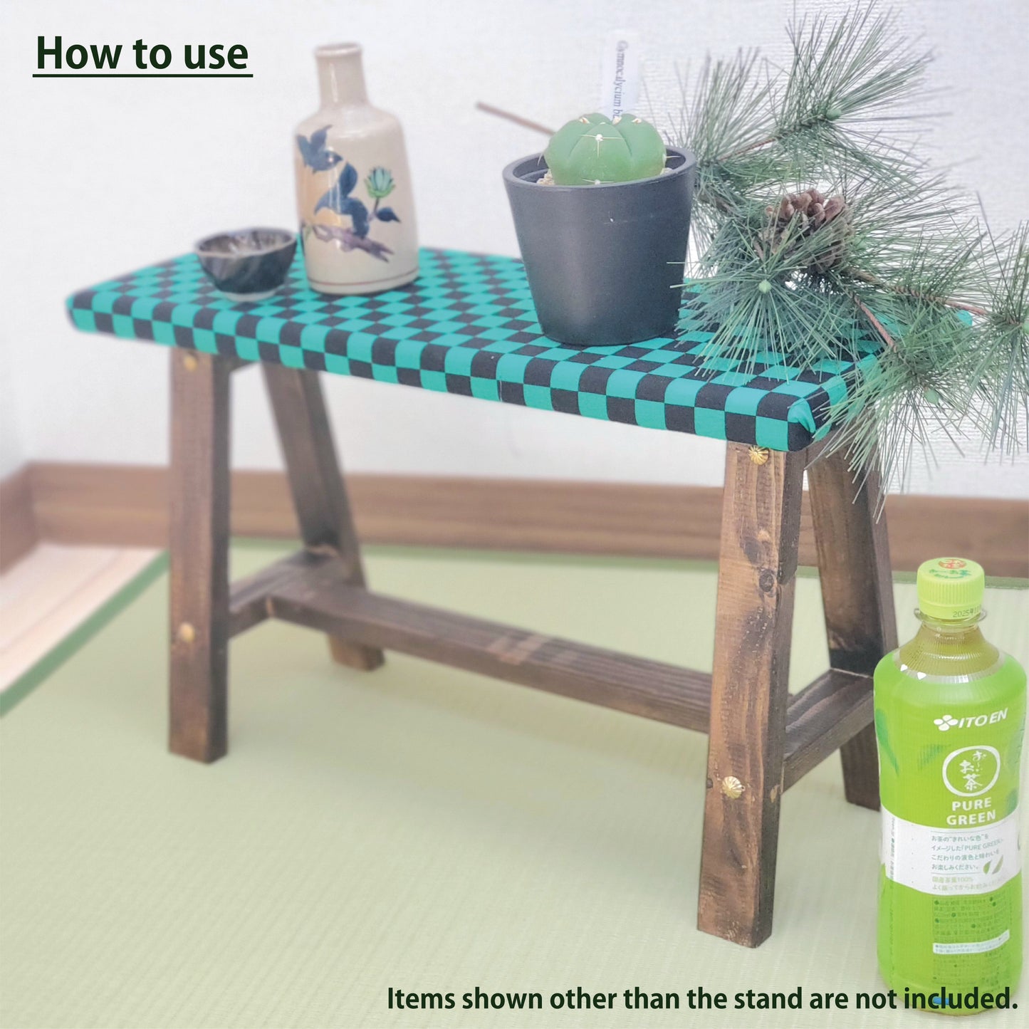 Ichimatsu Wagara Display Bench – Handmade Wood, Japanese Decor, Walnut Finish