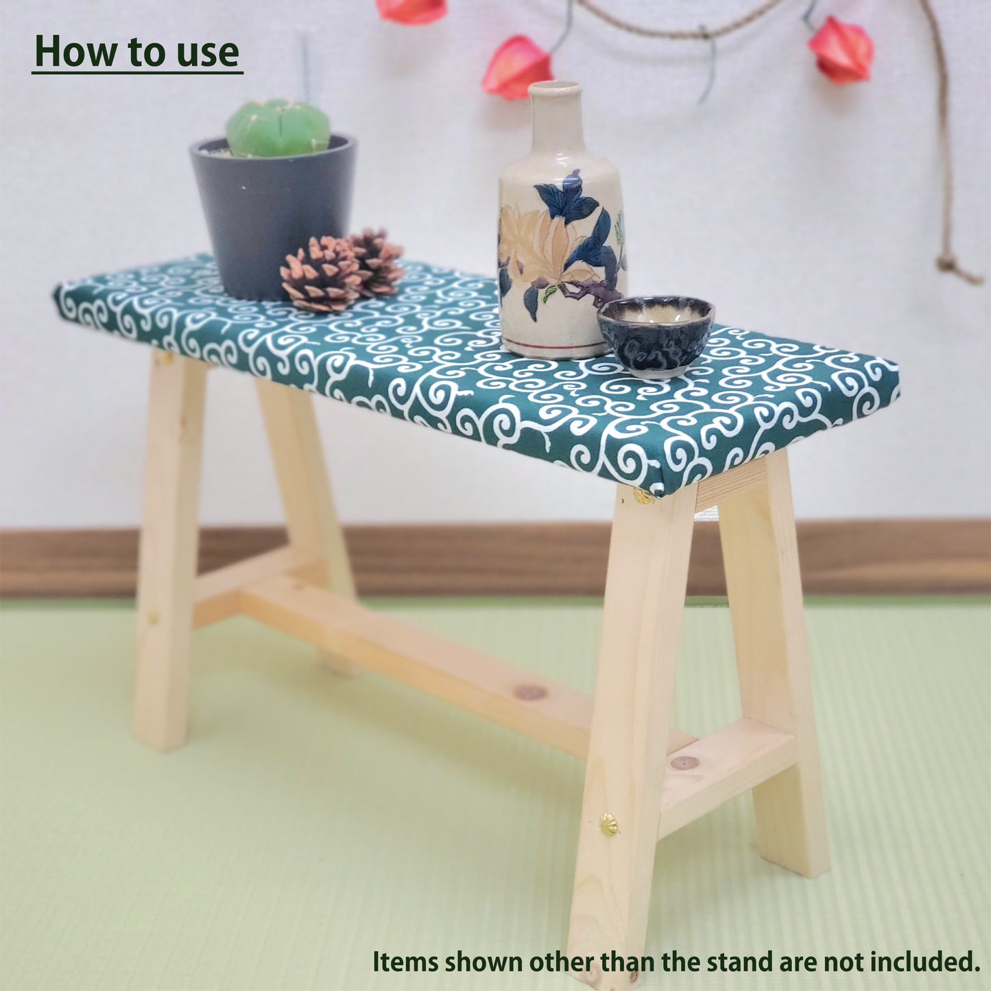 Karakusa Wagara Display Bench – Handmade Wood, Japanese Decor, Beeswax Finish